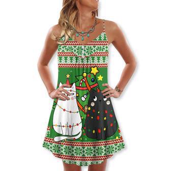 Christmas Meowy Cat Wreck The Tree - V-Neck Sleeveless Cami Dress | Newhawaiianshirts AU