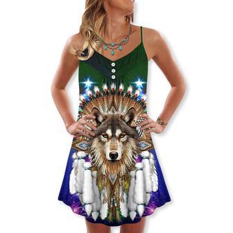 Christmas Native Wolf And Merry Xmas - V-Neck Sleeveless Cami Dress | Newhawaiianshirts DE