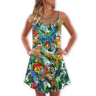 Christmas Parrot Love Xmas Tropical Leaf - V-Neck Sleeveless Cami Dress | Newhawaiianshirts