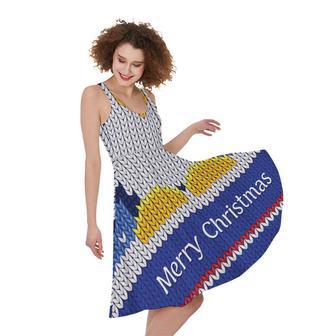 Christmas Penguin Knitted Print Sleeveless Knee Length Dress | Newhawaiianshirts DE