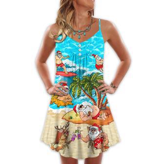 Christmas Santa Claus Chilling On The Beach Mele Kalikimaka Funny - V-Neck Sleeveless Cami Dress | Newhawaiianshirts AU