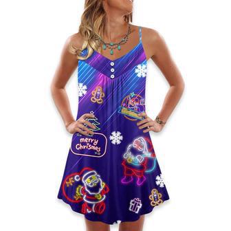 Christmas Santa Neon Light Xmas Party - V-Neck Sleeveless Cami Dress | Newhawaiianshirts DE