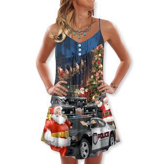 Christmas Santa Police Car Merry Xmas - V-Neck Sleeveless Cami Dress | Newhawaiianshirts DE