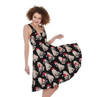 Christmas Santa Pug Pattern Print Sleeveless Knee Length Dress | Newhawaiianshirts CA