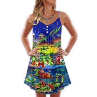 Christmas Santa Riding Alligator - V-Neck Sleeveless Cami Dress | Newhawaiianshirts DE