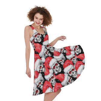 Christmas Santa Skull Pattern Print Sleeveless Knee Length Dress | Newhawaiianshirts CA