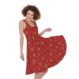 Christmas Snowflakes And Stars Print Sleeveless Knee Length Dress | Newhawaiianshirts CA