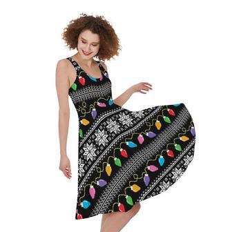 Christmas Tree Lights Print Sleeveless Knee Length Dress | Newhawaiianshirts DE