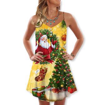 Christmas Tree Yellow With Santa Claus - V-Neck Sleeveless Cami Dress | Newhawaiianshirts DE