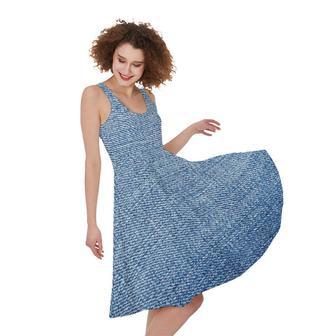 Classic Blue Denim Jeans Print Sleeveless Knee Length Dress | Newhawaiianshirts CA