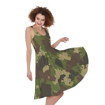 Classic Green Camouflage Print Sleeveless Knee Length Dress | Newhawaiianshirts