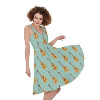 Classical Guitar Pattern Print Sleeveless Knee Length Dress | Newhawaiianshirts CA