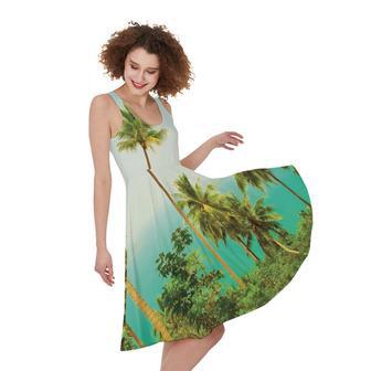 Coconut Tree Print Sleeveless Knee Length Dress | Newhawaiianshirts DE