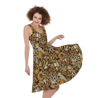 Coffee Drawing Pattern Print Sleeveless Knee Length Dress | Newhawaiianshirts UK