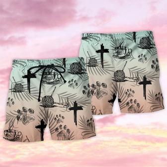 Coffee Jesus Dog Coffee Knitting Lover Beach Short | Newhawaiianshirts AU