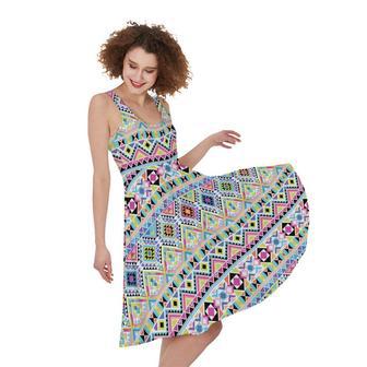 Colorful Aztec Geometric Pattern Print Sleeveless Knee Length Dress | Newhawaiianshirts DE