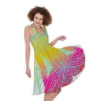 Colorful Buddha Lotus Print Sleeveless Knee Length Dress | Newhawaiianshirts UK