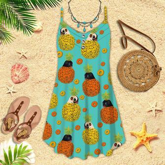 Colorful Bulldog Pineapple Spaghetti Strap Summer Dress | Newhawaiianshirts AU