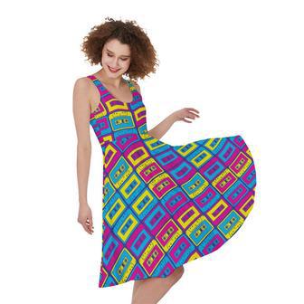 Colorful Cassette Tape Print Sleeveless Knee Length Dress | Newhawaiianshirts CA