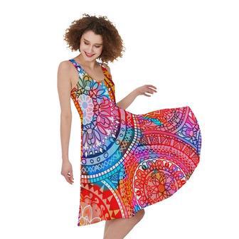 Colorful Circle Mandala Print Sleeveless Knee Length Dress | Newhawaiianshirts