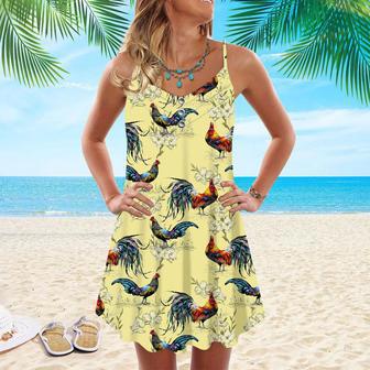 Colorful Farm Chicken Roosters Silhouettes Love Flowers Spaghetti Strap Summer Dress | Newhawaiianshirts DE