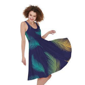 Colorful Feather Pattern Print Sleeveless Knee Length Dress | Newhawaiianshirts DE