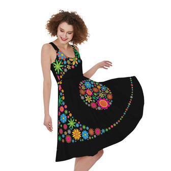 Colorful Flowers Yin Yang Print Sleeveless Knee Length Dress | Newhawaiianshirts