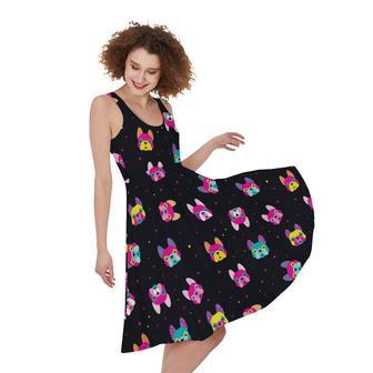 Colorful French Bulldog Print Sleeveless Knee Length Dress | Newhawaiianshirts UK