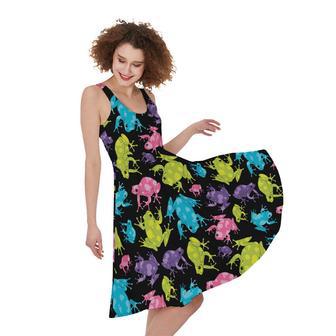 Colorful Frog Pattern Print Sleeveless Knee Length Dress | Newhawaiianshirts UK