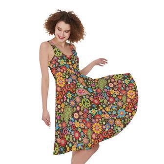 Colorful Hippie Peace Symbols Print Sleeveless Knee Length Dress | Newhawaiianshirts