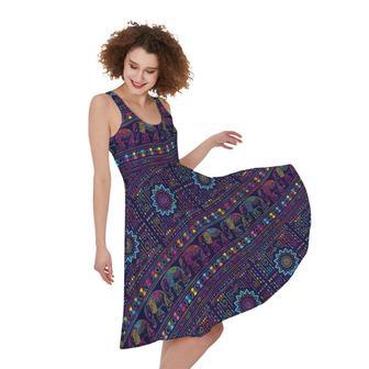 Colorful Indian Elephant Pattern Print Sleeveless Knee Length Dress | Newhawaiianshirts AU