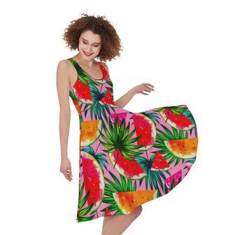 Colorful Leaf Watermelon Pattern Print Sleeveless Knee Length Dress | Newhawaiianshirts CA