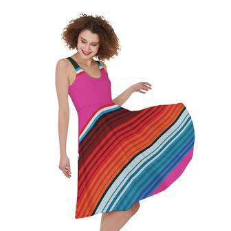 Colorful Mexican Blanket Stripe Print Sleeveless Knee Length Dress | Newhawaiianshirts DE