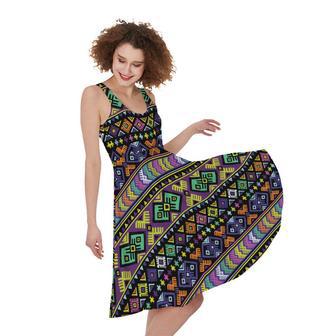 Colorful Native Navajo Tribal Print Sleeveless Knee Length Dress | Newhawaiianshirts CA