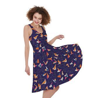 Colorful Origami Bird Pattern Print Sleeveless Knee Length Dress | Newhawaiianshirts