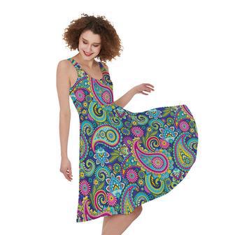 Colorful Paisley Pattern Print Sleeveless Knee Length Dress | Newhawaiianshirts DE