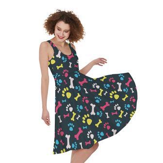 Colorful Paw And Bone Pattern Print Sleeveless Knee Length Dress | Newhawaiianshirts