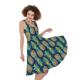 Colorful Pineapple Pattern Print Sleeveless Knee Length Dress | Newhawaiianshirts UK