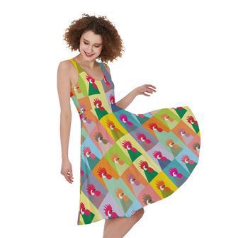 Colorful Rooster Pattern Print Sleeveless Knee Length Dress | Newhawaiianshirts AU