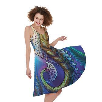 Colorful Seahorse Print Sleeveless Knee Length Dress | Newhawaiianshirts UK