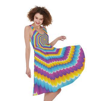 Colorful Spiral Illusion Print Sleeveless Knee Length Dress | Newhawaiianshirts UK