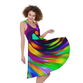 Colorful Spiral Trippy Print Sleeveless Knee Length Dress | Newhawaiianshirts AU