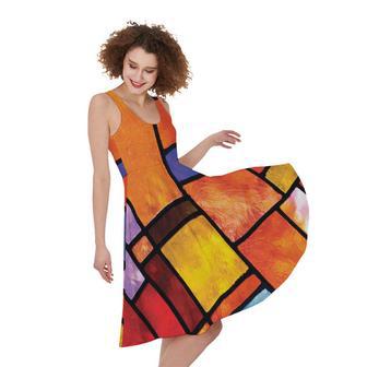 Colorful Stained Glass Mosaic Print Sleeveless Knee Length Dress | Newhawaiianshirts