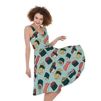 Colorful Sushi And Rolls Pattern Print Sleeveless Knee Length Dress | Newhawaiianshirts