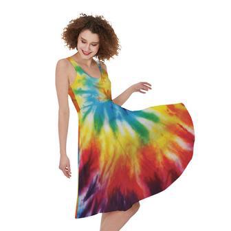 Colorful Tie Dye Print Sleeveless Knee Length Dress | Newhawaiianshirts DE