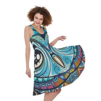 Colorful Tribal Owl Print Sleeveless Knee Length Dress | Newhawaiianshirts CA