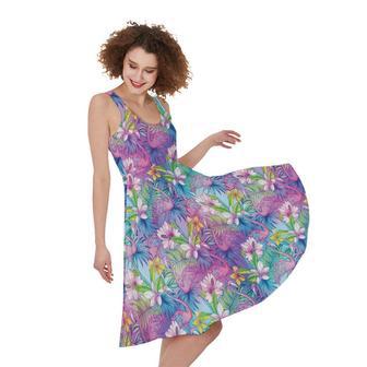 Colorful Tropical Flamingo Print Sleeveless Knee Length Dress | Newhawaiianshirts AU