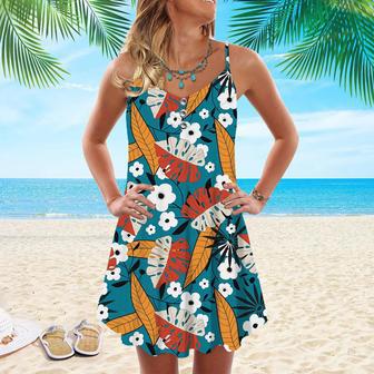 Colorful Tropical Floral Pattern Spaghetti Strap Summer Dress | Newhawaiianshirts