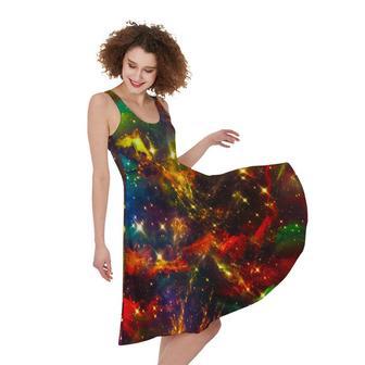 Colorful Universe Galaxy Space Print Sleeveless Knee Length Dress | Newhawaiianshirts UK