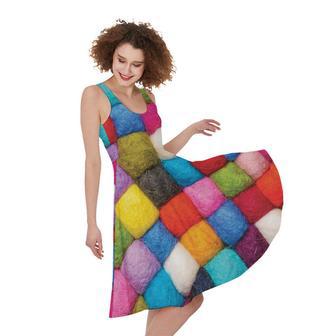 Colorful Yarn Balls Print Sleeveless Knee Length Dress | Newhawaiianshirts